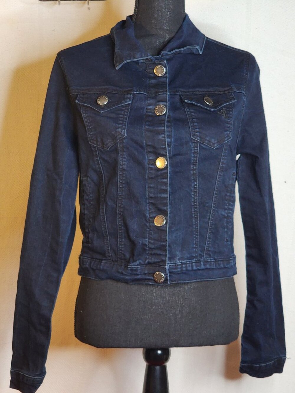 V.I.P. Extra Dark Wash Cotton Terylene Span Long Sleeve Cropped Jacket Sz M REG